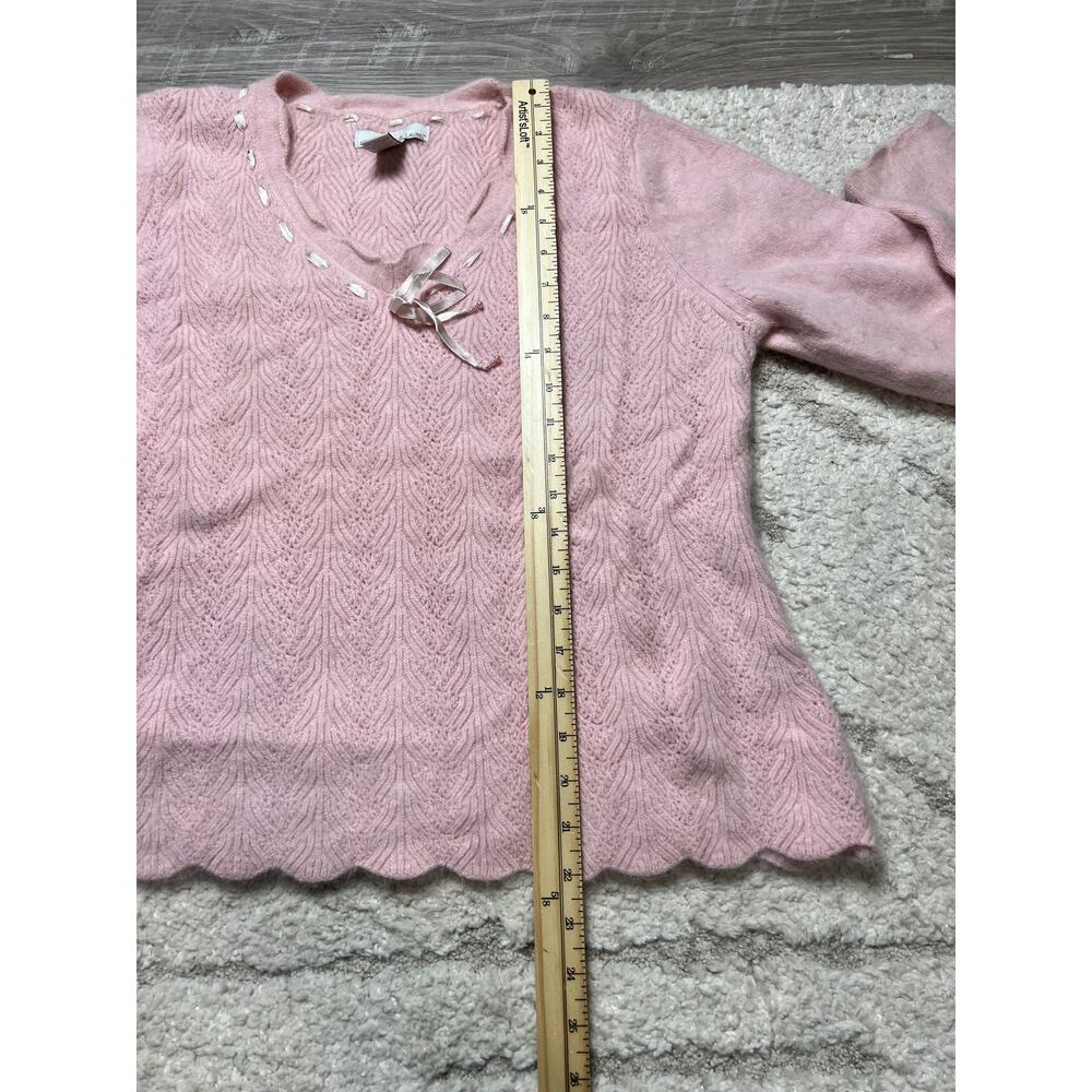 Lucy & Laurel Balletcore Pink Knit Sweater XL Fairycore Lace-Up Angora Blend - Picture 8 of 10